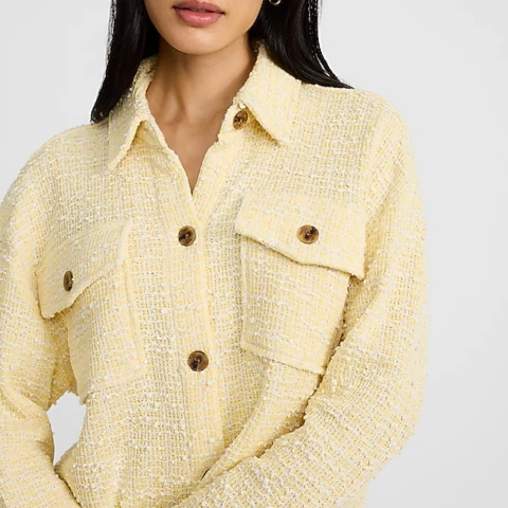 NEW Express Boucle Double Pocket Cropped Shacket
